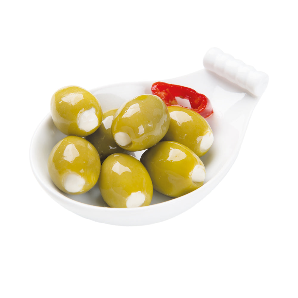 Žaliosios alyvuogės įdarytos minkštuoju sūriu